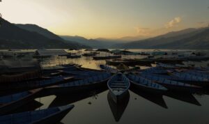 lake, boats, port, harbor, water, water reflection, scenery, countryside, phewa lake, nature, pokhara, nepal